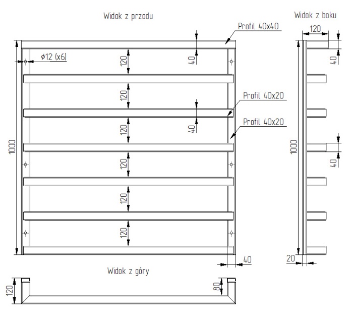 dane techniczne balustrady francuskiej SB-13/6